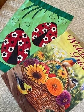 2 Yard Porch Garden Flags Ladybug Bird Flowers Rectangular Colorful SpringSummer